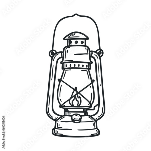 Vintage hand-drawn lantern illustration with handle and glass enclosure