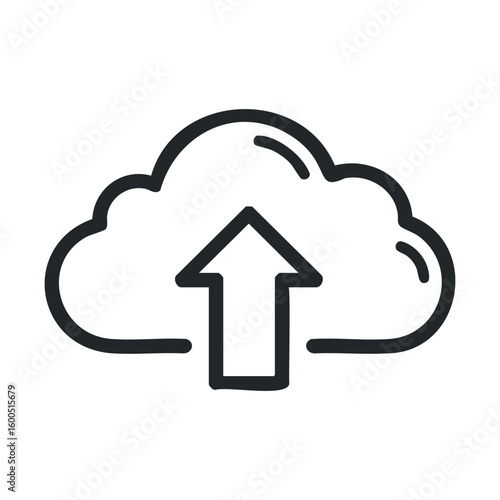 Cloud upload icon with upward arrow for digital file transfer