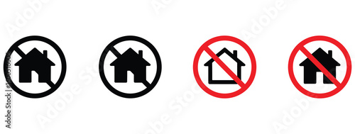 Discover clear no trespassing icons and prohibition signs featuring a house silhouette, perfect for property restrictions, security, or urban planning graphics.