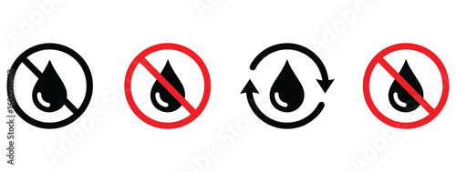 Discover essential water drop icons signifying 'no water' and 'water cycle' for clear, impactful communication in design projects and informational graphics.