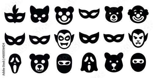 Halloween mask silhouette icons set – spooky, scary, costume design