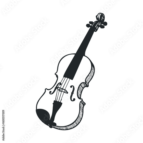 Elegant sketch of a classical violin on white background