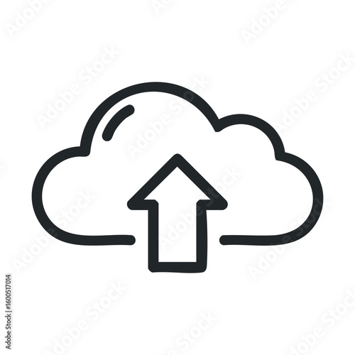 Cloud upload icon: simple black outline of cloud with upward arrow