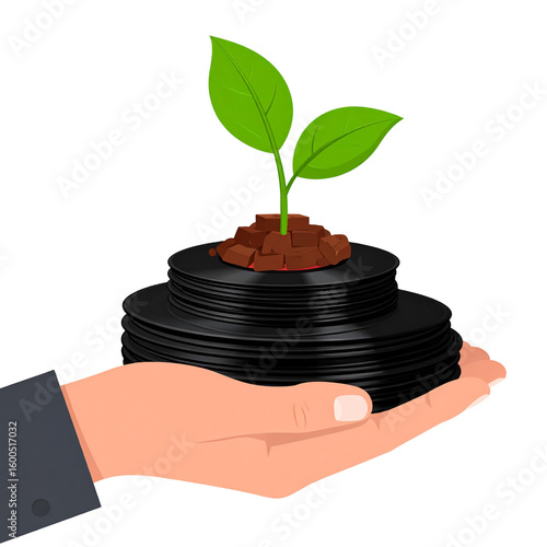Growth from challenges plant growing from weights inspirational concept