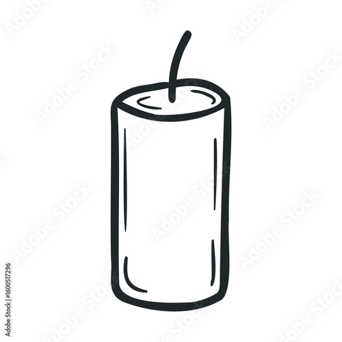Black and white sketch of a simple pillar candle with wick