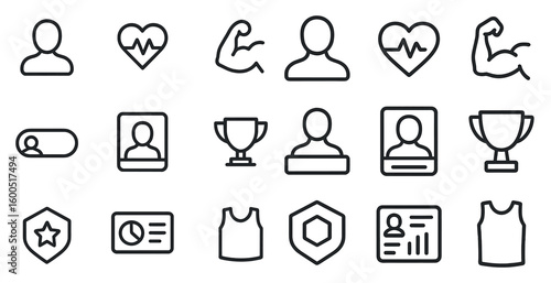 Fitness and health outline icons set – gym, workout, exercise symbols