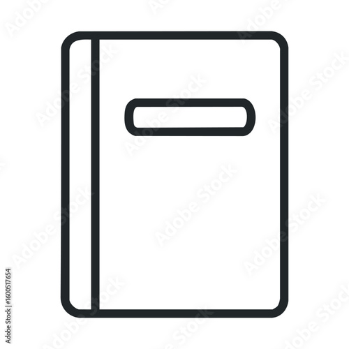 Minimalist black and white closed book icon with thick spine and rectangular cover