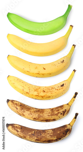 Bilde på lerret Banana fruits of different ripening stages on white background, set