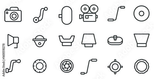 Photography and film line icons set – outline, linear, camera and video elements