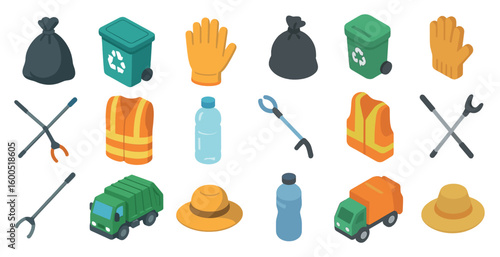 Recycling and waste management icons set – isometric, 3d, environmental symbols