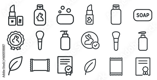 Cosmetic and skincare line icons set – outline, beauty, makeup symbols collection