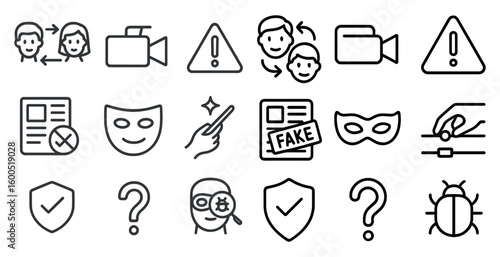 Social interaction outline icons set – communication, connection, networking symbols