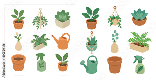 Gardening and plants flat icons set – filled, linear, horticulture symbols