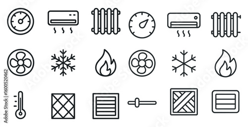 Heating and cooling line icons set – thermostat, temperature, hvac symbols
