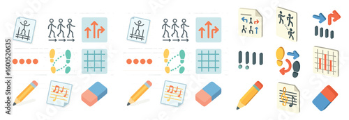 Music and choreography flat icons set – dance, notes, creative symbols