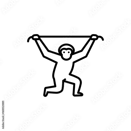 Minimal line drawing of gibbon swinging on vine