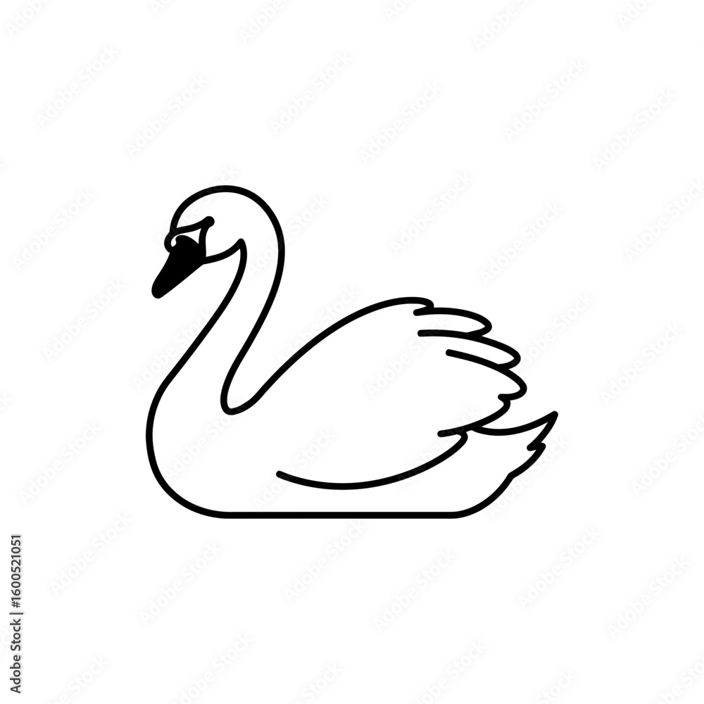 Fototapeta premium Thin Outline of a Swan with Curved Neck