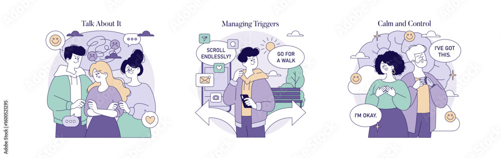Mental Health Support and Digital Balance Vector Illustration Mental Health Support and Digital Balance Vector Illustration