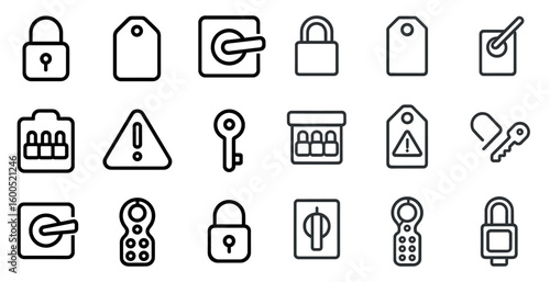 Security and access line icons set – outline, lock, protection, and safety symbols