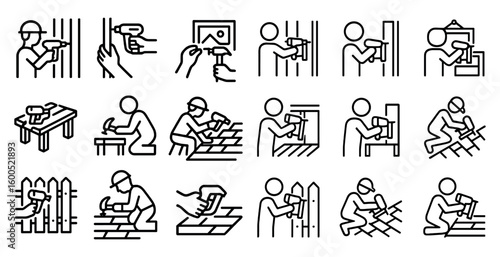 Home renovation line icons set – construction, diy, remodeling symbols