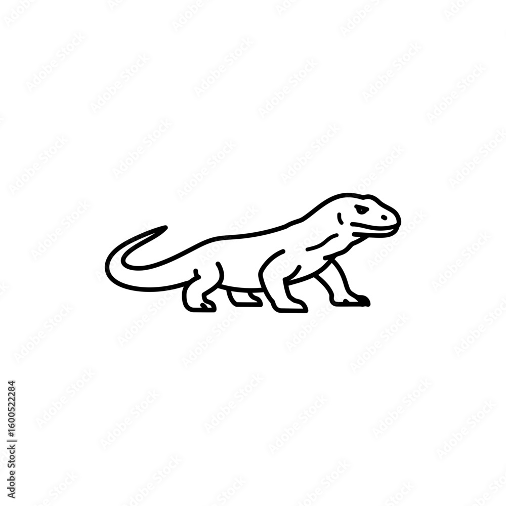 Fototapeta premium Thin linear icon of a Komodo dragon