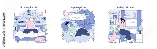 Sleep Cycle Illustration: Breathing, REM, Morning Stretch