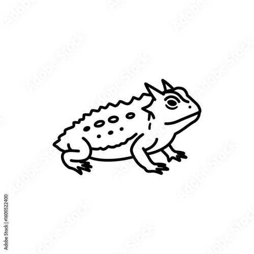 Minimal outline of horned toad in side view
