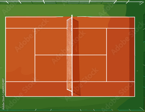 Tennis Court Vector – Net, Markings, and Clay Surface – Clean Top View Illustration
