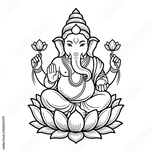 lord ganesha line art drawing, god ganesh picture, god ganesh vector image