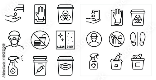 Hygiene and safety icons set – outline, linear, health and sanitation symbols