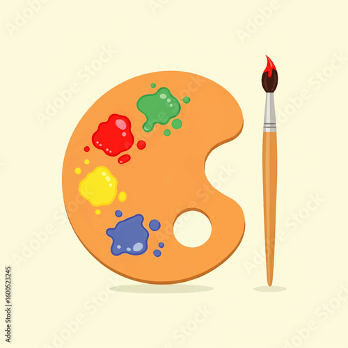 Artist Palette and Paintbrush Flat Design Illustration