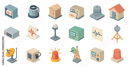Emergency services isometric icons set – 3d, safety, rescue graphics