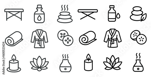 Spa and wellness outline icons set – flat, linear, relaxation symbols