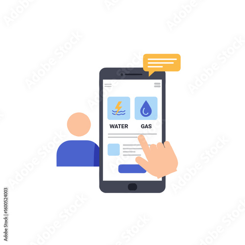 User paying utility bills through mobile app interface with icons