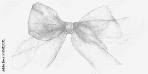 Bow made of dots, drawn. Vintage halftone stipple art with grainy paper texture, photocopy shading and bold threshold for nostalgic design.
