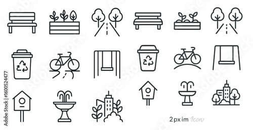 Park and recreation line icons set – outline, leisure, urban design elements