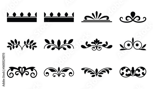 Decorative Black Border and Flourish Icon Set Elegant Vector Elements for Frames, Invitations, Certificates, Page Dividers, and Vintage Design Accents