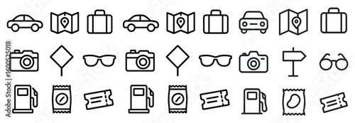 Travel and tourism line icons set – outline, linear, vacation and trip symbols