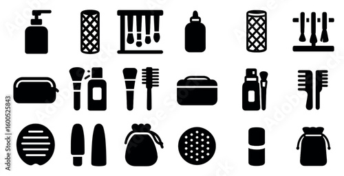 Beauty and cosmetics solid icons set – silhouette, filled, makeup and skincare symbols