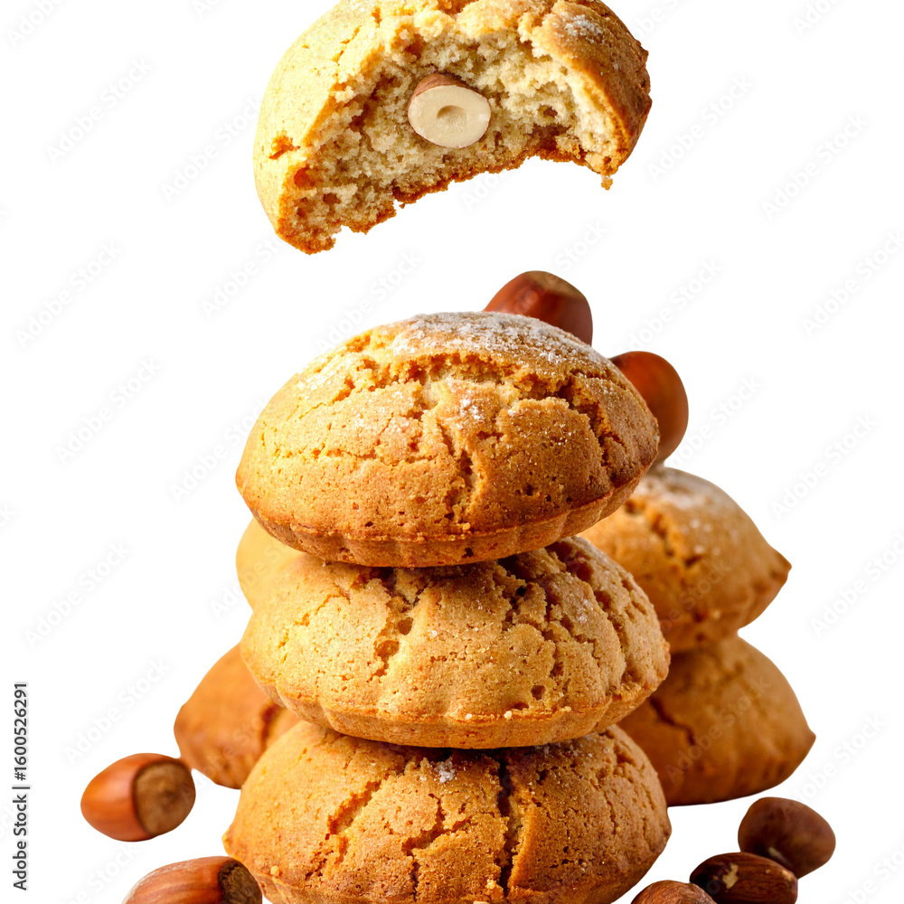 Fototapeta premium Hazelnut cookies stacked on dark background