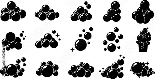 set of soap bubbles solid icon. set of soapy air bubbles floating, water bubbles in different arrangements silhouette symbol. isolated vector illustration
on white background