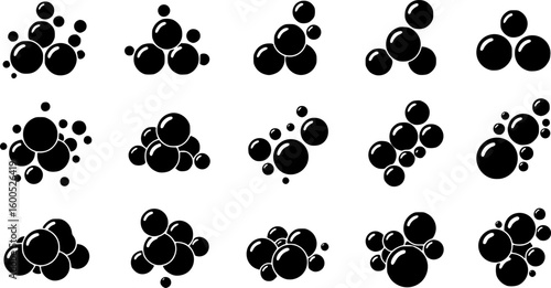set of soap bubbles solid icon. set of soapy air bubbles floating, water bubbles in different arrangements silhouette symbol. isolated vector illustration
on white background