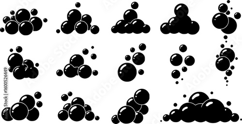 set of soap bubbles solid icon. set of soapy air bubbles floating, water bubbles in different arrangements silhouette symbol. isolated vector illustration
on white background