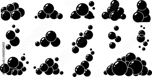 set of soap bubbles solid icon. set of soapy air bubbles floating, water bubbles in different arrangements silhouette symbol. isolated vector illustration
on white background