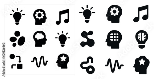 Creative and innovation solid icons set – filled, idea, design and development symbols