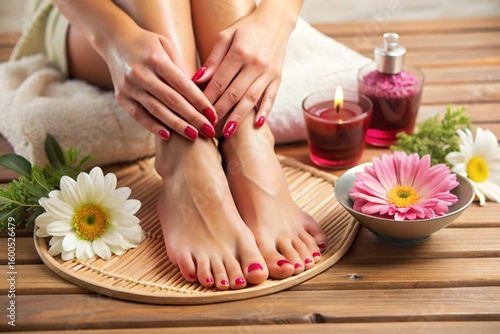 Women's well-groomed legs with manicure. Spa, beauty 