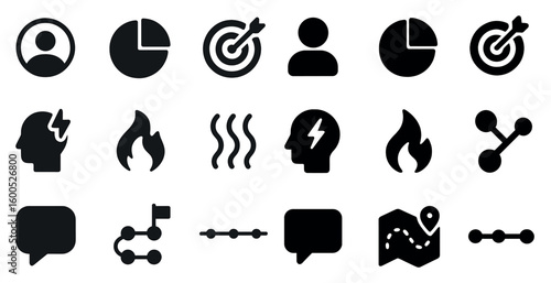 Business and communication solid icons set – filled, flat, corporate symbols