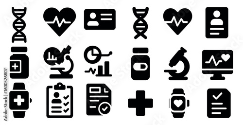 Medical and healthcare solid icons set – filled, clinical, health symbols