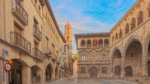 Historic square in Tarazona with old town buildings