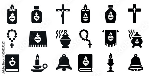 Religious silhouette icons set – faith, spirituality, worship design symbols